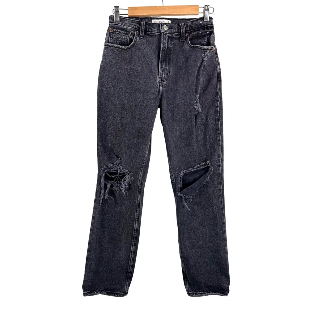 Abercrombie 90s ultra high straight leg jeans‎ distressed charcoal sz 26